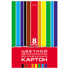 Картон цветной А4, 2-сторонний, МЕЛОВАННЫЙ, 8 листов, 8 цветов, в папке, HATBER, 195х280 мм, Creative Set, 094749, 8Кц4_05934