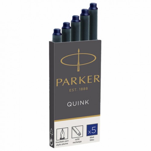 Картриджи чернильные PARKER Cartridge Quink, КОМПЛЕКТ 5 штук, блистер, синие, 1950403