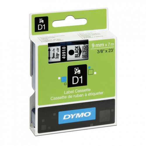Картридж для принтеров этикеток DYMO D1, 9 мм х 7 м, лента пластиковая, чёрный шрифт, прозрачный фон, S0720670