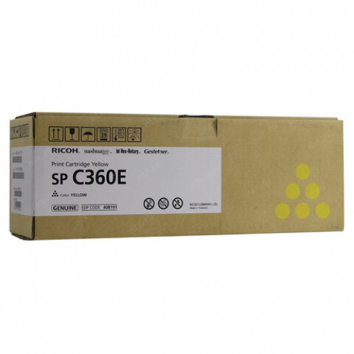 Тонер-картридж лазерный RICOH (SP C360E) SP C360/C361, желтый, оригинальный, ресурс 1500 стр., 408190