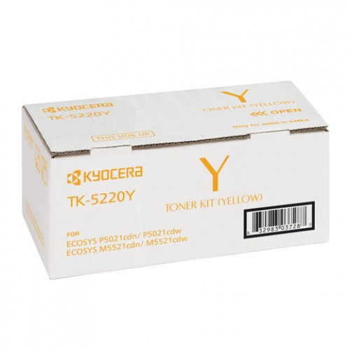 Тонер-картридж KYOCERA (TK-5220Y) ECOSYS P5021cdn/cdw/M5521cdn/cdw, желтый, ресурс 1200 стр., оригинальный, 1T02R9ANL1