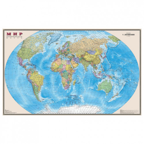 Карта настенная Мир. Политическая карта, М-1:20 млн., размер 156х101 см, ламинированная, 634, 295