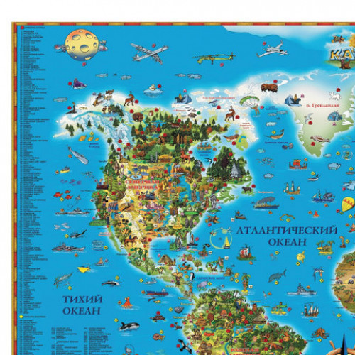Карта настенная для детей Мир, размер 116х79 см, ламинированная, 629, 450
