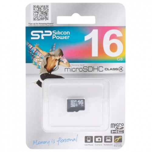 Карта памяти micro SDHC, 16 GB, SILICON POWER, 4 Мб/сек. (class 4), SP016GBSTH004V1