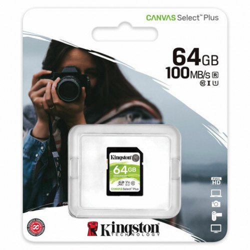 Карта памяти SDXC 64 GB KINGSTON Canvas Select Plus UHS-I U1, 100 Мб/сек (class 10), SDS2/64 GB, SDS2/64GB