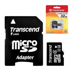 Карта памяти micro SDHC, 32 GB, TRANSCEND, 4 Мб/сек. (class 4), с адаптером, TS32GUSDHC4