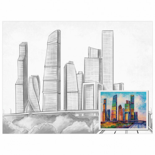 Холст на картоне с контуром BRAUBERG ART CLASSIC МЕГАПОЛИС, 30х40см, грунтованный, хлопок, 191543
