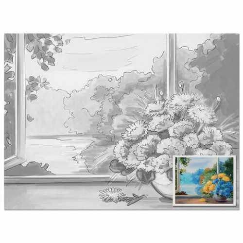 Холст на картоне с контуром BRAUBERG ART CLASSIC БУКЕТ 30х40см, грунтованный, хлопок, 191540
