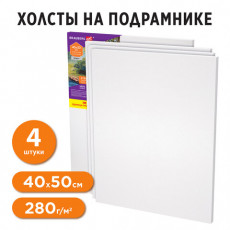 Холсты на подрамнике в коробе НАБОР 4шт (40х50см), 280г/м2, грунт, 100% хлопок, BRAUB Холсты на подрамнике в коробе НАБОР 4шт (40х50см), 280г/м2, грунт, 100% хлопок, BRAUB