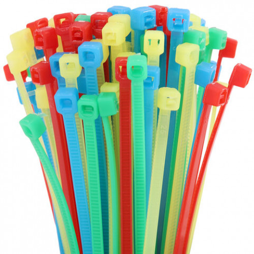 Хомуты-стяжки нейлоновые сверхпрочные, ЦВЕТНЫЕ, в тубе, 2,5х200 мм, КОМПЛЕКТ 200 шт., ГРАНДМАСТЕР, 702361