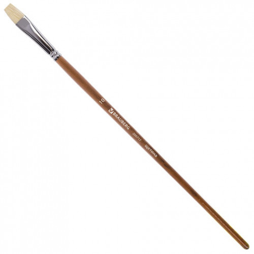 Кисть художественная профессиональная BRAUBERG ART CLASSIC, щетина, плоская, № 10, длинная ручка, 200717