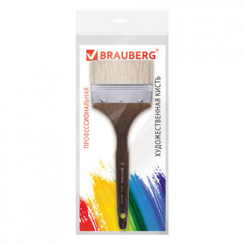 Кисть художественная профессиональная BRAUBERG ART CLASSIC, щетина, флейц, № 100, короткая ручка, 200748