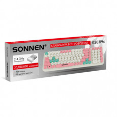 Клавиатура беспроводная USB, 105 клавиш, SONNEN K303PM, слоновая кость/розовый/мятный, 513977
