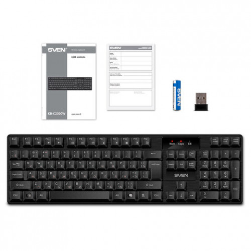 Клавиатура беспроводная SVEN KB-C2300W, USB, 104 клавиши, 2,4 GHz, черная, SV-021474