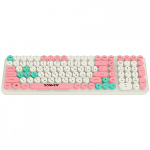 Клавиатура беспроводная USB, 105 клавиш, SONNEN K303PM, слоновая кость/розовый/мятный, 513977