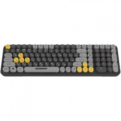 Клавиатура беспроводная USB, 105 клавиш, SONNEN K303BY, черная/серая/желтая, 513952