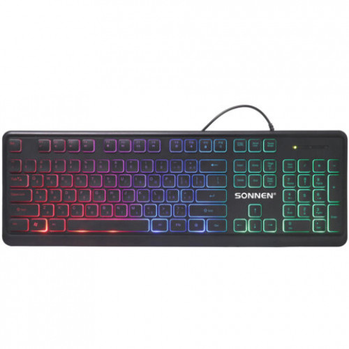 Клавиатура проводная USB, 104 клавиши, LED-подсветка, SONNEN K308, черная, 513947