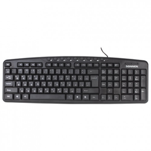 Клавиатура проводная SONNEN KB-8137, USB, 104 клавиши + 12 дополнительных, мультимедийная, черная, 512652