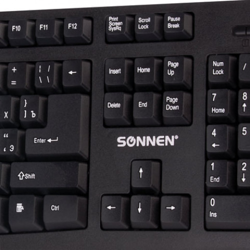 Клавиатура проводная SONNEN KB-330,USB, 104 клавиши, классический дизайн, черная, 511277