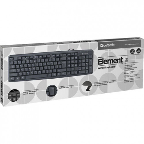 Клавиатура проводная DEFENDER Element HB-520, USB, 104 клавиши + 3 дополнительные клавиши, черная, 45522