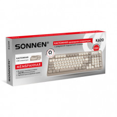 Клавиатура проводная USB, 102+98 клавиш, LED-подсветка, SONNEN K620, слоновая кость/серая, 513950