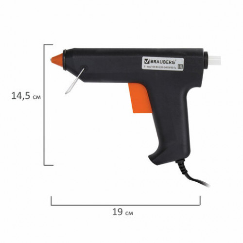 Клеевой пистолет, 100 Вт, для стержня 11 мм, BRAUBERG, в блистере, 670325