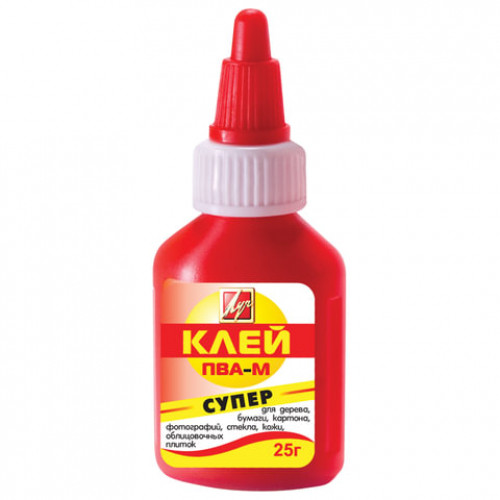 Клей ПВА-М ЛУЧ Супер (бумага, картон, кожа, ткань, дерево, стекло, фотографии), 25 г, 18С 1187-08