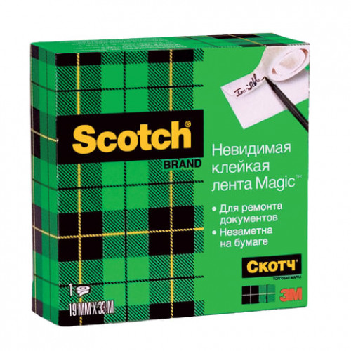 Клейкая лента канцелярская 19 мм х 33 м, невидимая, матовая, SCOTCH Magic, FT510281676