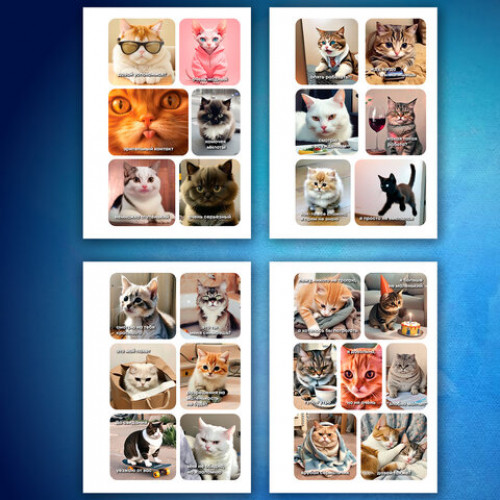 Стикербук ПРОСТО НАКЛЕЙ А6, 16 листов, 96 цветных стикеров, на гребне, BRAUBERG, Коты мемы, 666050