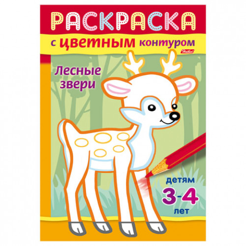 Книжка-раскраска А5, 8 л., HATBER, с цветным контуром, Лесные звери, 8Рц5 14424, R197967