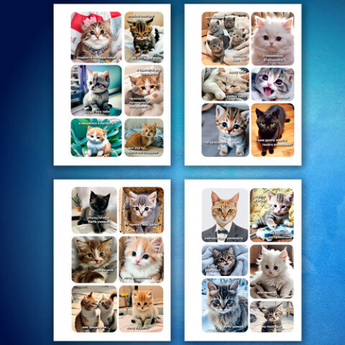 Стикербук ПРОСТО НАКЛЕЙ А6, 16 листов, 96 цветных стикеров, на гребне, BRAUBERG, Коты мемы, 666050