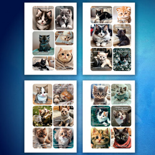 Стикербук ПРОСТО НАКЛЕЙ А6, 16 листов, 96 цветных стикеров, на гребне, BRAUBERG, Коты мемы, 666050