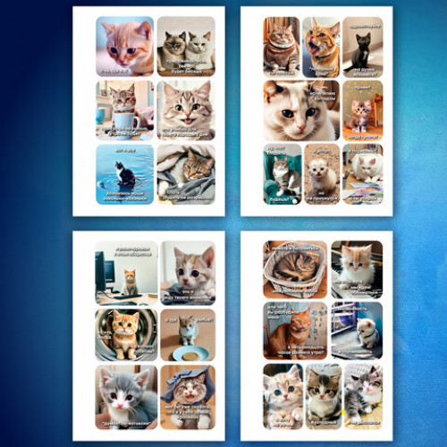 Стикербук ПРОСТО НАКЛЕЙ А6, 16 листов, 96 цветных стикеров, на гребне, BRAUBERG, Коты мемы, 666050