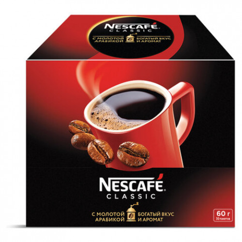 Кофе растворимый NESCAFE Classic, 30 пакетов по 2 г (упаковка 60 г), 12386392