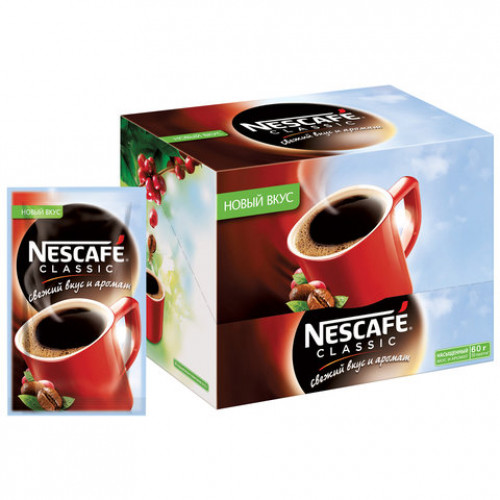 Кофе растворимый NESCAFE Classic, 30 пакетов по 2 г (упаковка 60 г), 12386392