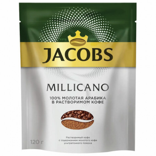 Кофе молотый в растворимом JACOBS Millicano, сублимированный, 120 г, мягкая упаковка, 8052694