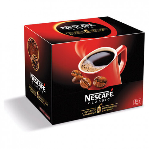 Кофе растворимый NESCAFE Classic, 30 пакетов по 2 г (упаковка 60 г), 12386392