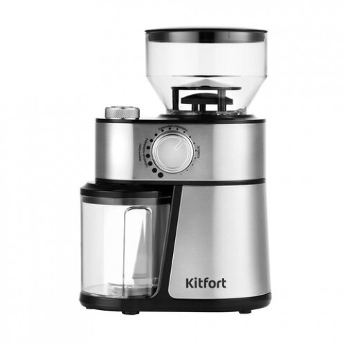Кофемолка KITFORT КТ-717, мощность 200 Вт, вместимость 100 г, 14 степеней помола, стальная