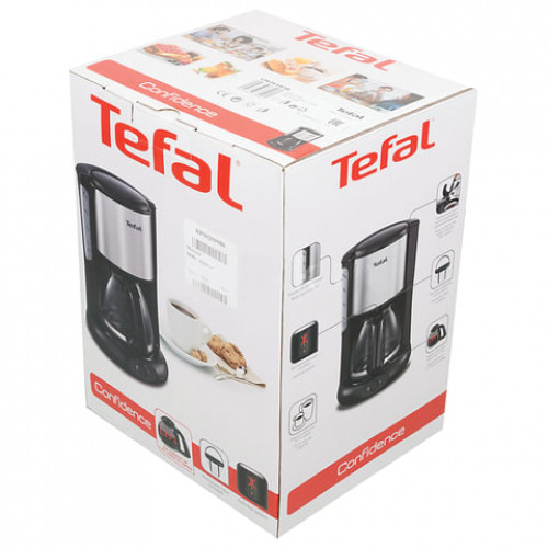 Кофеварка капельная TEFAL CM361838, 1000 Вт, объем 1,25 л, пластик, серебристая/черная