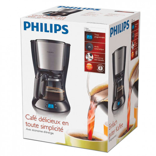 Кофеварка капельная PHILIPS HD7459/20, 1,2 л, 1000 Вт, подогрев, таймер, дисплей, черная