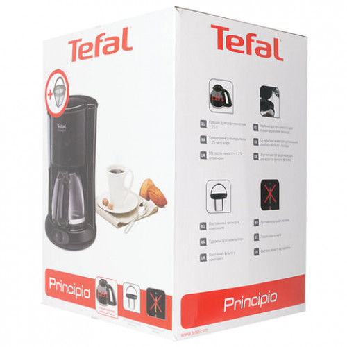 Кофеварка капельная TEFAL CM261838, 1000 Вт, объем 1,25 л, пластик, черная