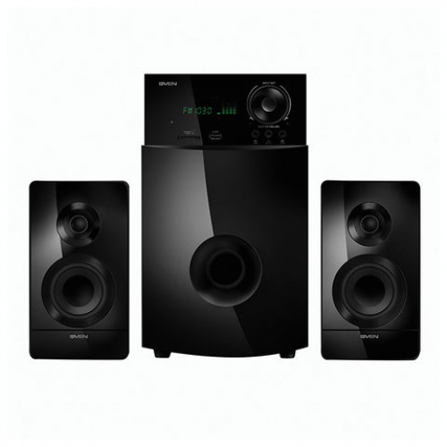 Колонки компьютерные SVEN AC MS-2100, 2.1, 80 Вт, часы, FM-тюнер, дерево, черные, SV-012236