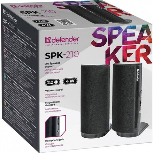 Колонки компьютерные DEFENDER SPK-210, 2.0, 4 Вт, 3,5 мм мини-джек, пластик, черные, 65210