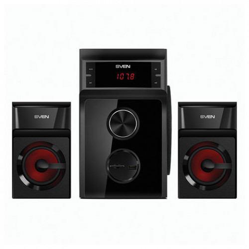 Колонки компьютерные SVEN AC MS-302, 2.1, 40 Вт, FM-тюнер, USB, SD, MP3-плеер, дерево, черные, SV-013554
