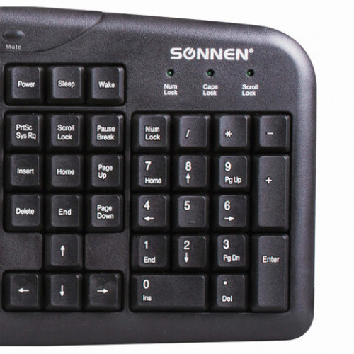 Набор проводной SONNEN KB-S110, USB, клавиатура 116 клавиш, мышь 3 кнопки, 1000 dpi, черный/серебристый, 511284