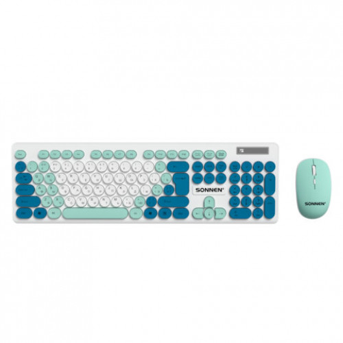Набор беспроводной: клавиатура 104 клавиши, мышь 4 кнопки, SONNEN K-650, белый/мятный/бирюзовый, 513953