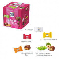 Шоколадные конфеты RITTER SPORT DANKE SCHON, набор 5 вкусов, 22 конфеты, 176 г