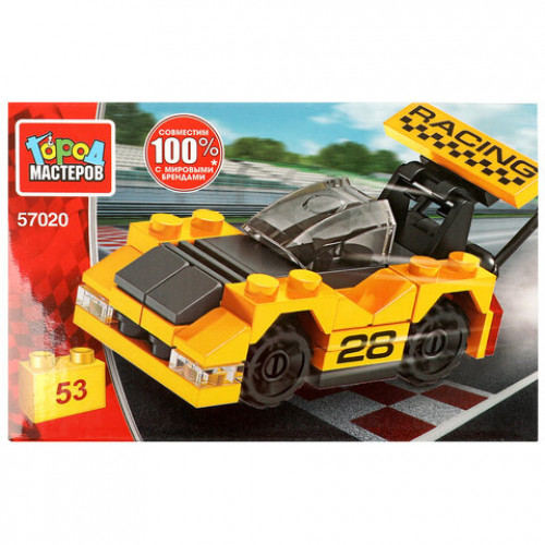 Конструктор пластиковый СПОРТКАР, 40 - 61 деталь, ассорти, ГОРОД МАСТЕРОВ