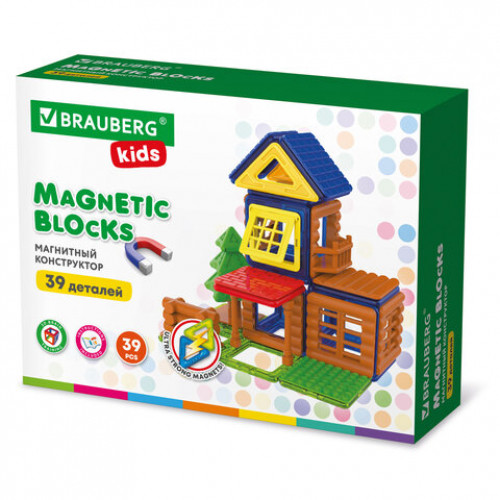 Магнитный конструктор MAGNETIC BUILD BLOCKS-39 Построй дом, 39 деталей, BRAUBERG KIDS, 663849
