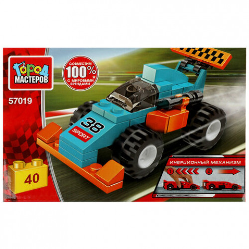 Конструктор пластиковый СПОРТКАР, 40 - 61 деталь, ассорти, ГОРОД МАСТЕРОВ